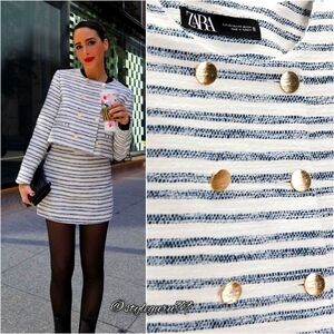 NWT, ZARA, STRIPED TEXTURED TWEED CROPPED BLAZER